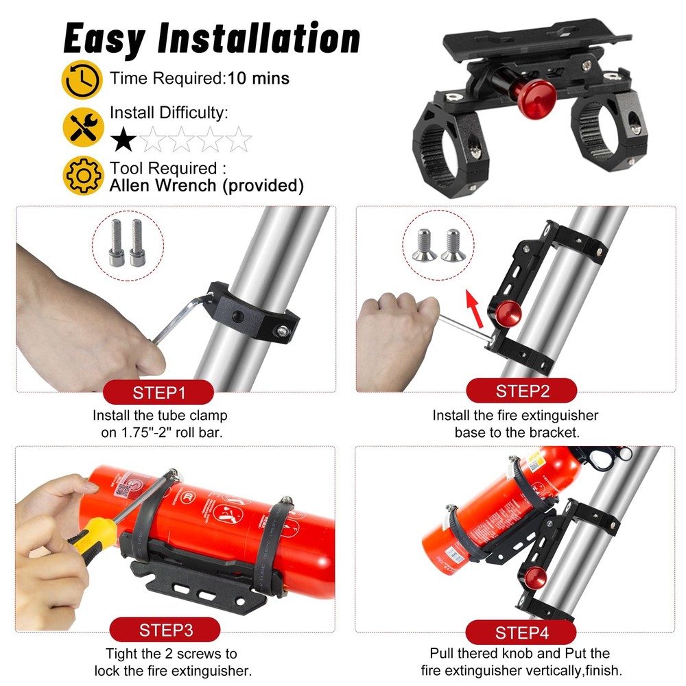 UTV Fire Extinguisher Mount Kit- Quick Release Roll Bar Black 1
