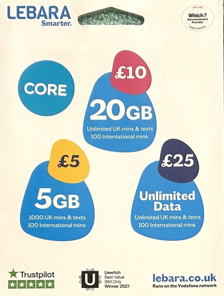 lebara mobile network pay as you go sim cards - official pack