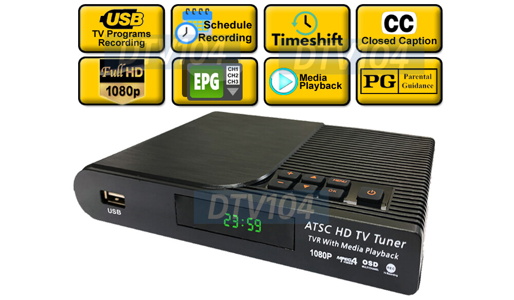 Premium ATSC Digital Converter Box TV Box W/USB Multimeida Player Timer Guide