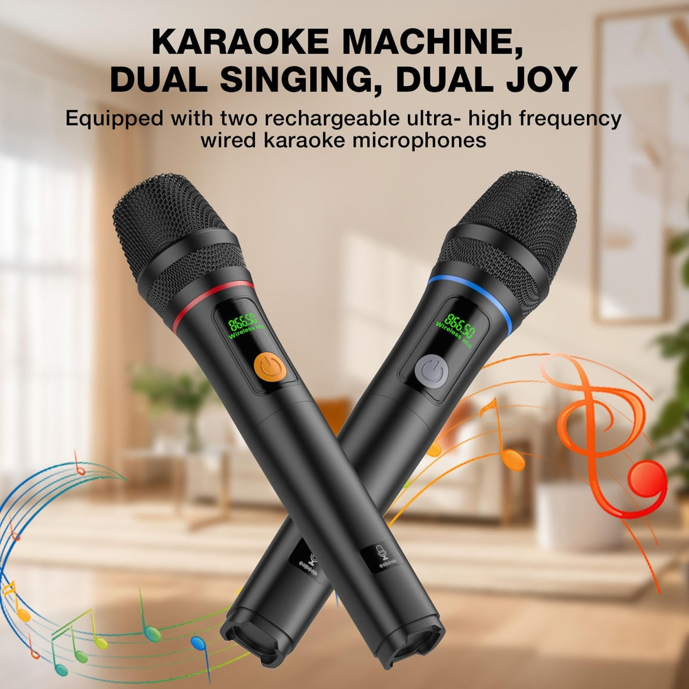 Karaoke Machine with Two Wireless Microphones, Portable Bluetooth Speaker-New!!!