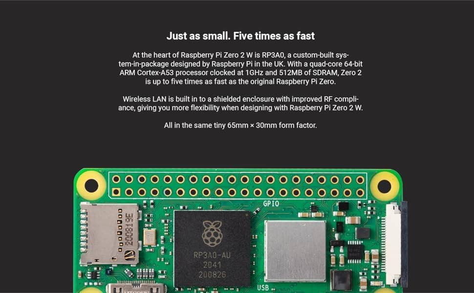 Raspberry Pi Zero 2 W (Wireless / Bluetooth) 2021 (RPi 2W) 65mm x 30mm