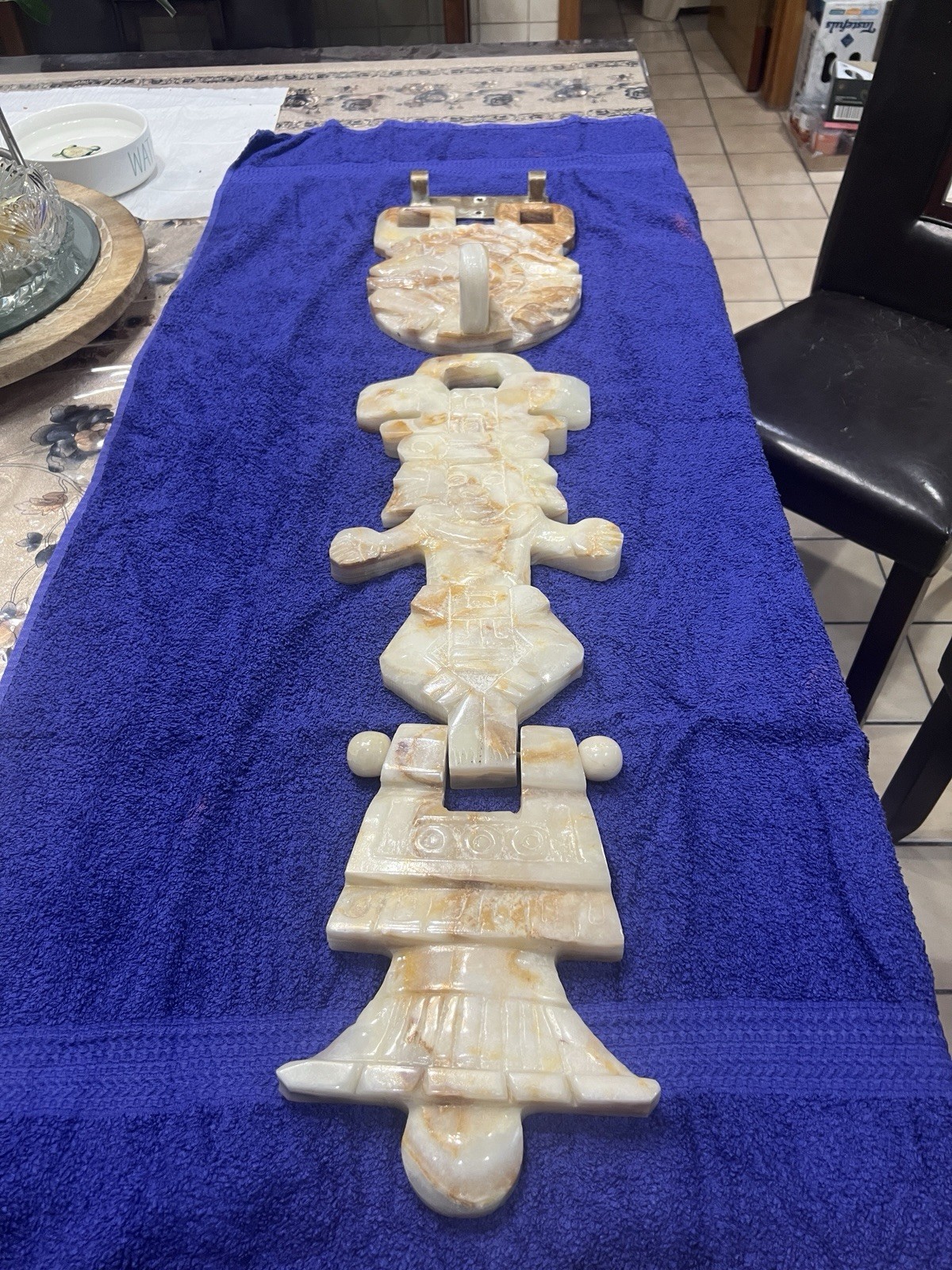 Aztec Mayan Marble/Onyx Large Stone Hand Carved Wall Hanging 33” Long W/bracket