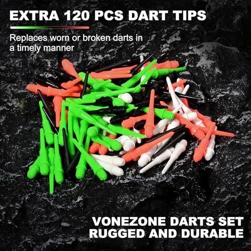 Professional 12-Pc Plastic Tip Dart Set, 18g, 120 Extra Tips, Flight Protector &