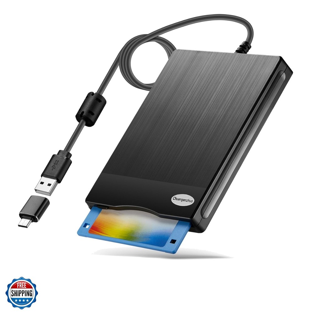 Floppy Disk Reader, 3.5 inch USB Type A&C External Floppy Disk Drive, 3 1/2 F...