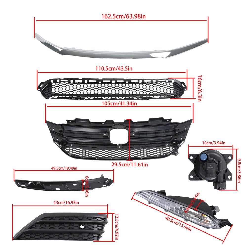 For Honda Pilot Elite Touring 2016-2018 Front Upper+Lower Grille and Headlights