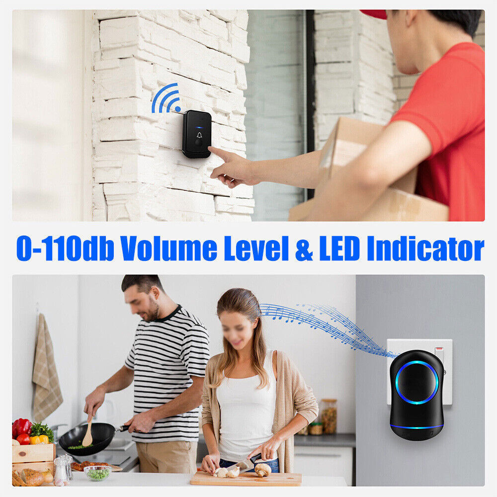 Wireless Doorbell Chime Waterproof Plugin Receiver Adjustable Volume 1000FT Kit