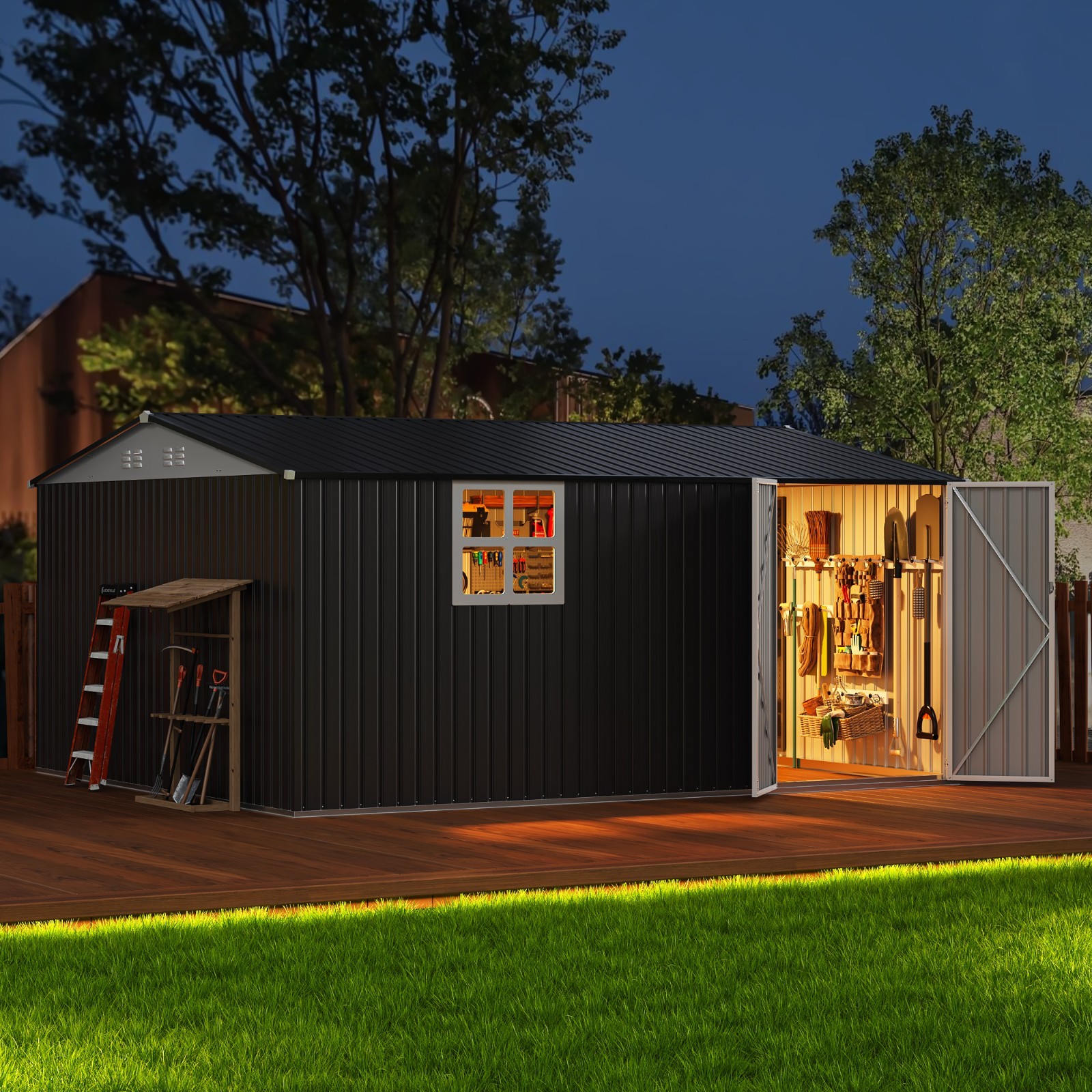 12x14 FT Outdoor Metal Storage Shed with Window,Lockable Metal Garden Tool Shed