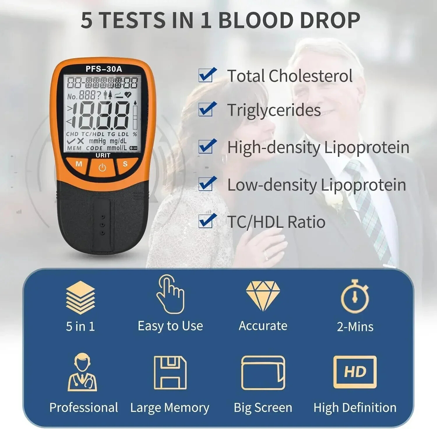 Blood Lipid Analyzer Cholesterol Triglyceride Five Item Tester With 20pcs Strips