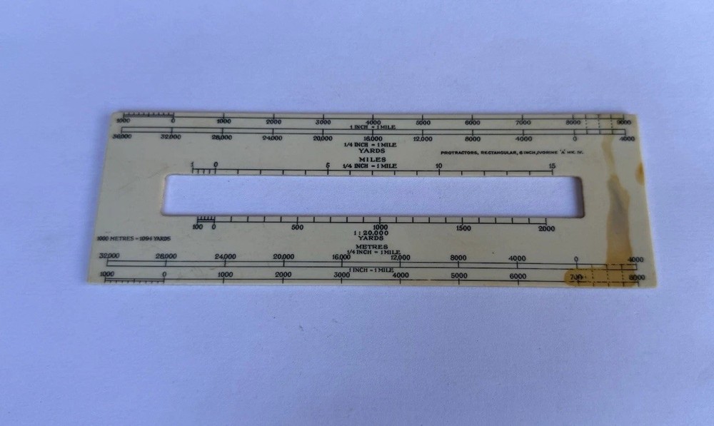 Vintage Original WW2 Ivorine 6" Rectangular Protractor Mk IV Map Measuring Tool