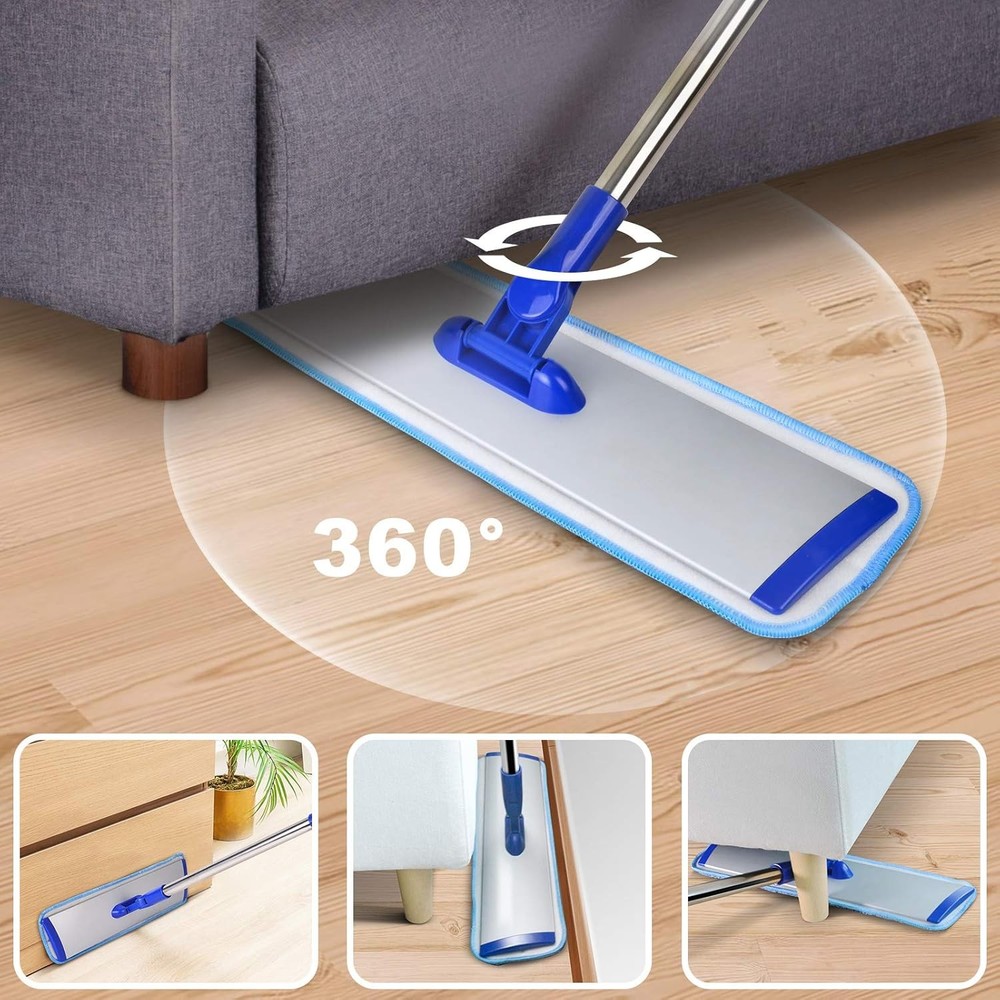 18" Microfiber Flat Mop System with Stainless Steel Handle & 4 Washable Pads
