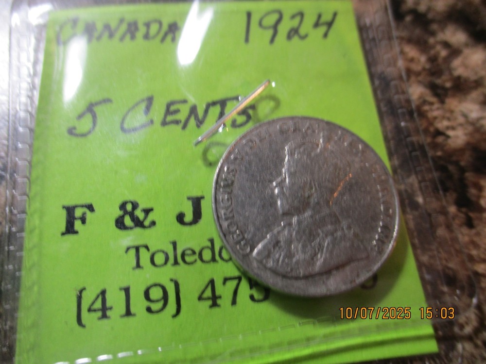 1924 CANADA FIVE CENTS 1 COIN E