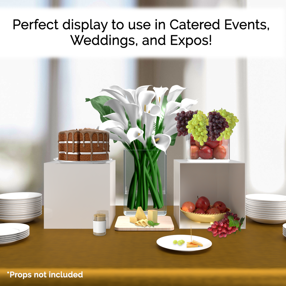 12" Riser Box Glossy White Acrylic Square Product Display Bin One Open Side