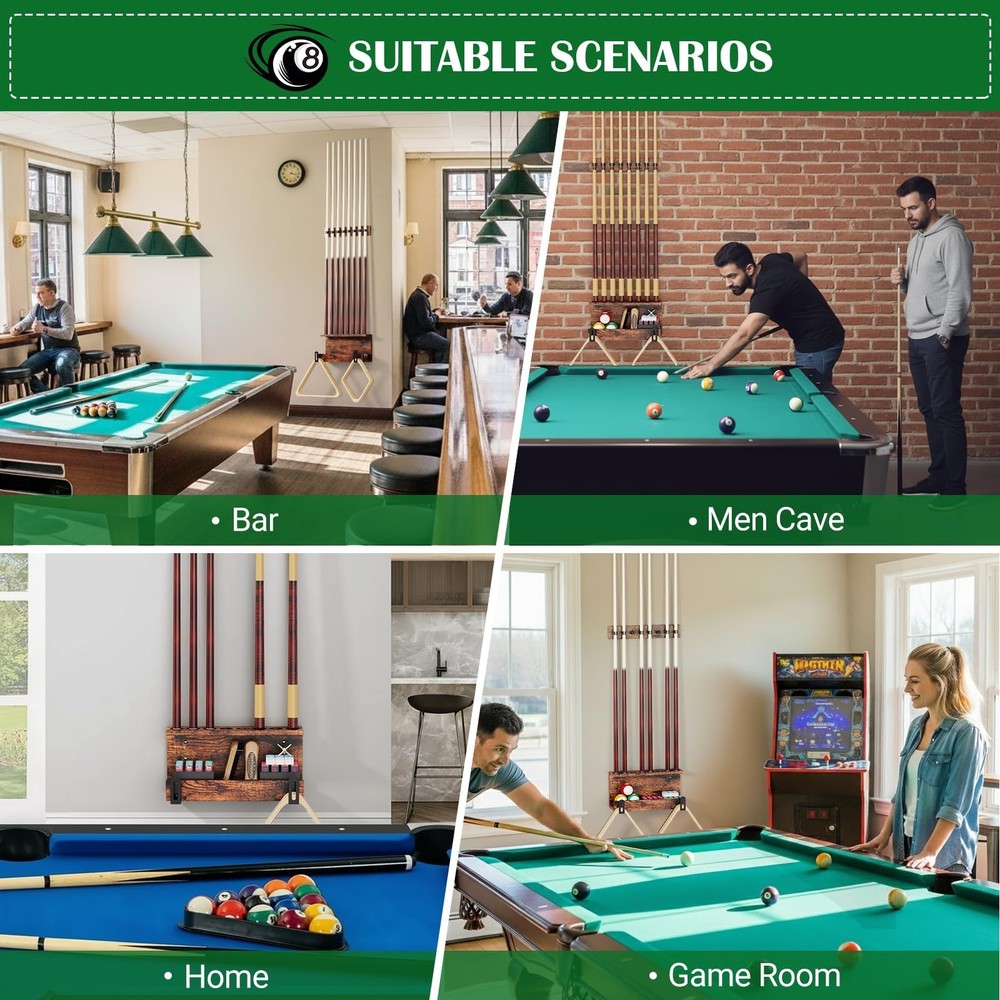 Wall Mount Pool Stick Holder, Billiards Pool Cue Rack Pool Table Accessories,...
