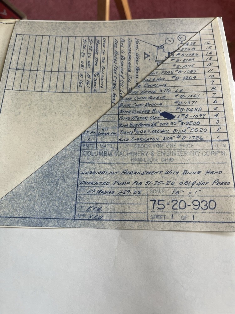 Colombia Machinery & Engineering Corp. Operating Instructions /Maintenance DATA
