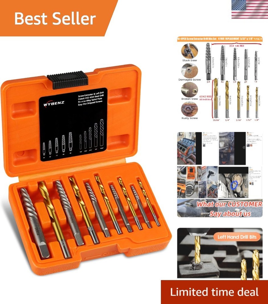 14Pcs Screw Extractor and Left Hand Drill Bits Set, Easy Out Screw Extractor Set