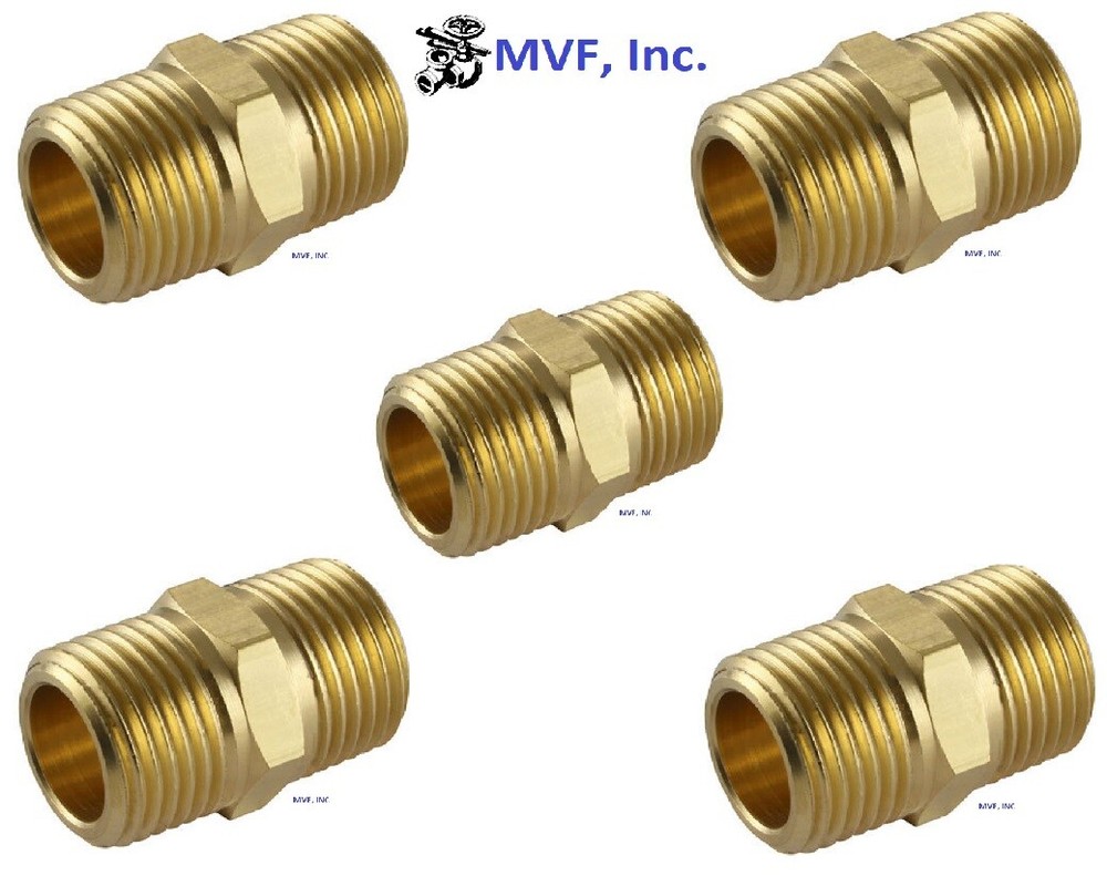 1/2" Brass Hex Pipe Nipple NPT Threaded Connector Adapter (5-Pack)