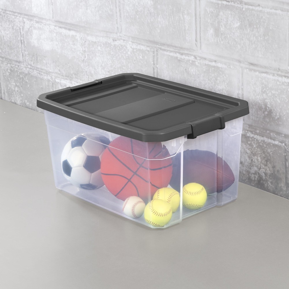 76 Quart Stacker Box, Durable Clear Plastic Bin with Lid, Dark Gray