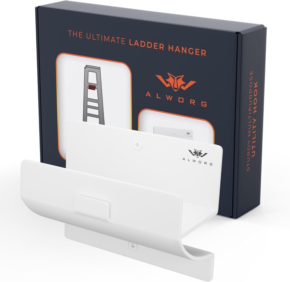 White Ladder Hooks for Garage Wall - Step Holder Single Hook,