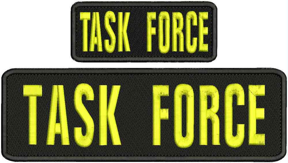 TASK  FORCE  Embroidery Patch 3X10 and 2x5  Hook on back  Yellow ON BLACK