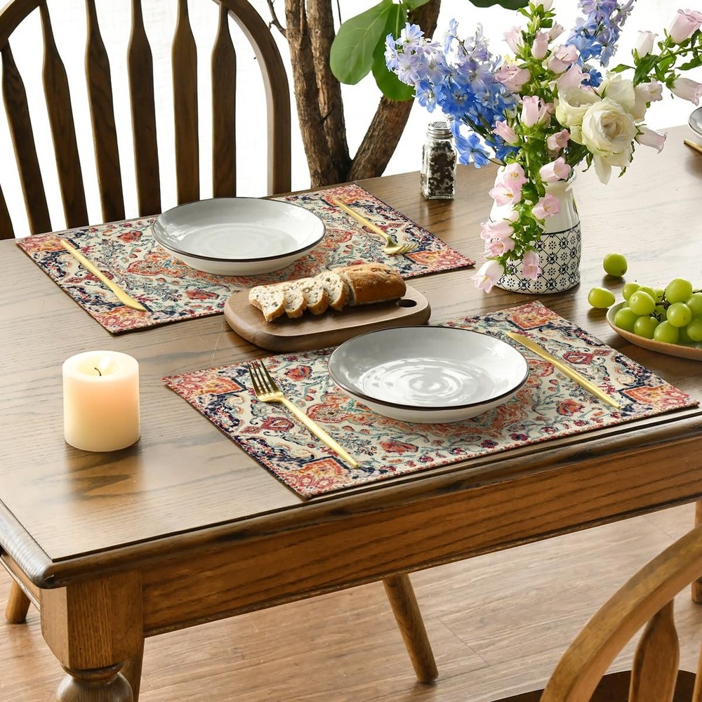 Artoid Mode Boho Placemats Set of 4, 12" x 18", Rectangular 4 Pcs, Orange