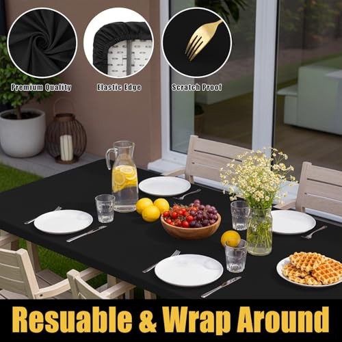 Rectangle Table Cloth, Waterproof Elastic Fitted 72" x 30" (Rectangular) Black