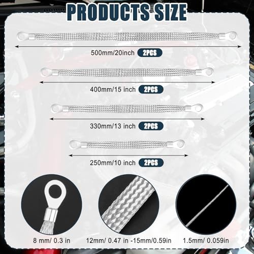 8pcs Ground Straps, 10/13/15/20 inch Grounding Strap 8pcs-Plus-Silver