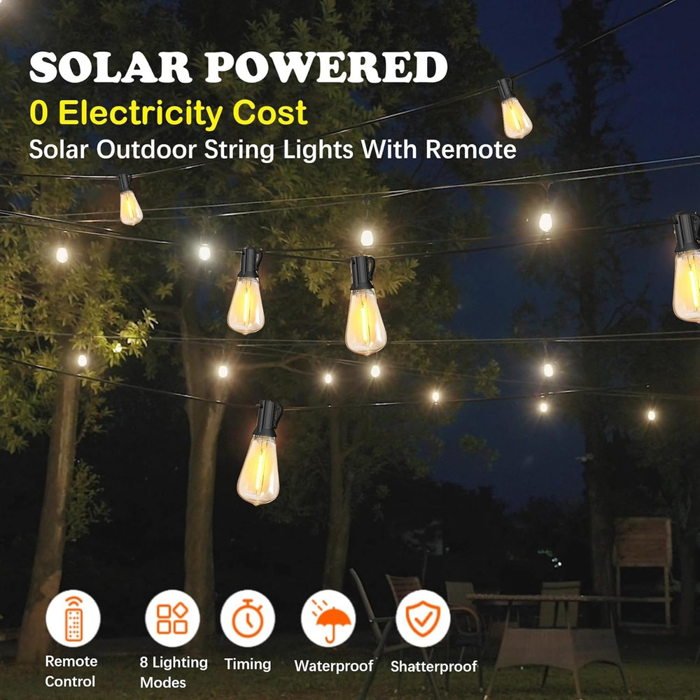 Stright 60FT Solar String Lights Outdoor Weatherproof with Remote, Solar Powered