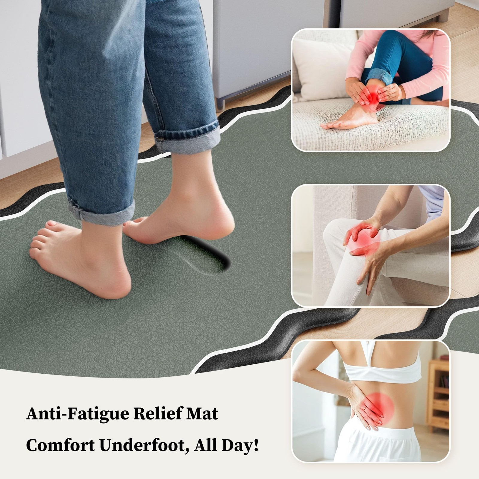 Arenarug Scalloped Black Gray 17.3"x30"+17.3"x47", Bi-tone-