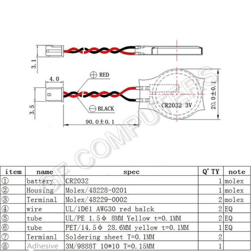 RTC CMOS Battery for Dell Latitude 3350