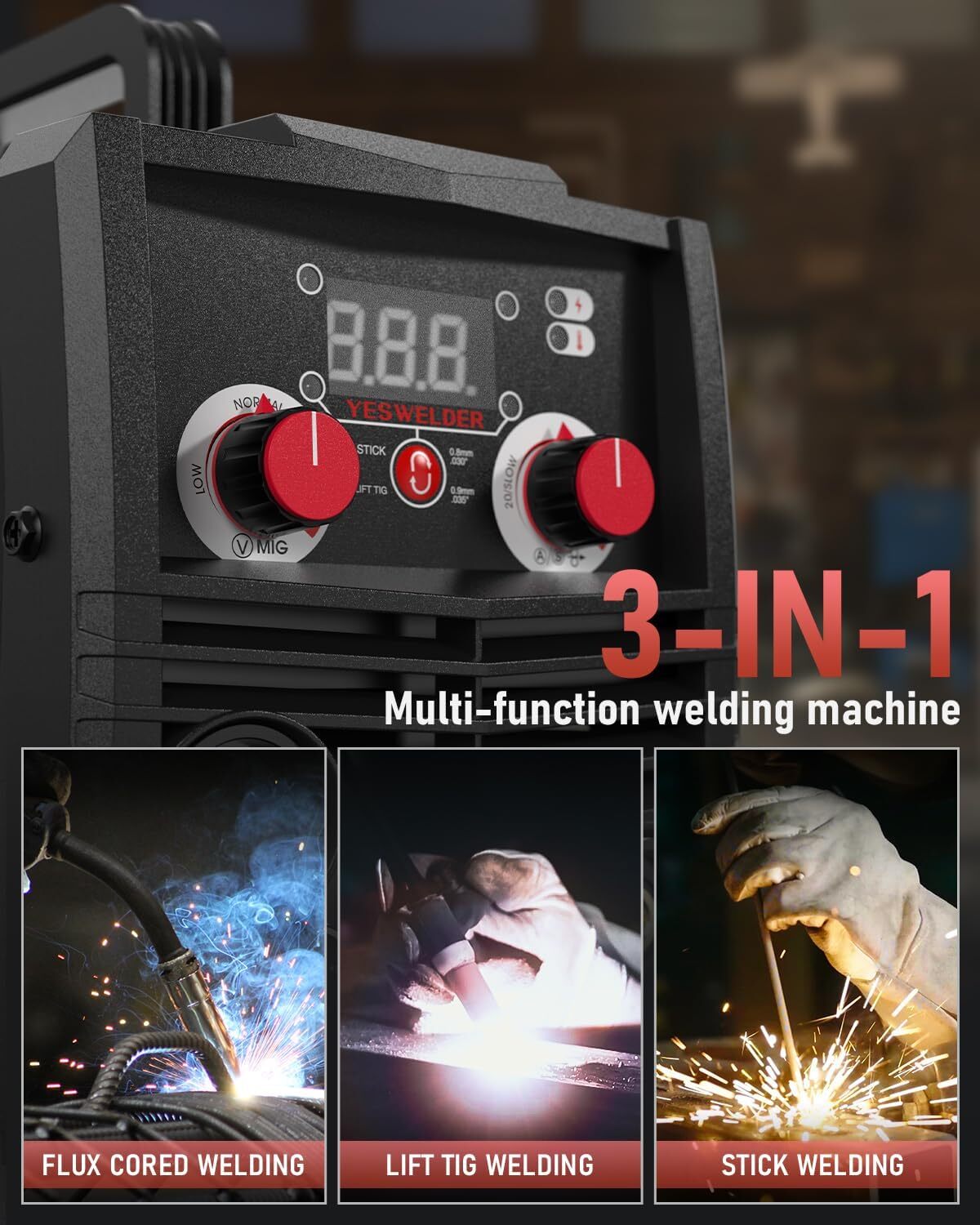 135Amp MIG Welder,110V Flux MIG/Lift TIG/Stick 3-in-1 Welding Machine
