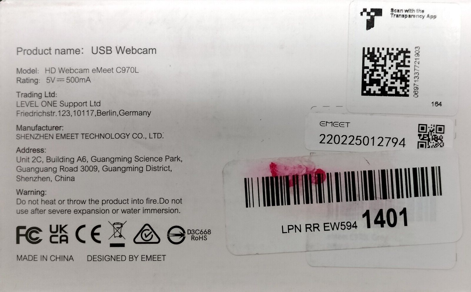 EMEET C970L HD 60FPS w/ Ring Light Autofocus Streaming Web Camera *OPEN BOX*