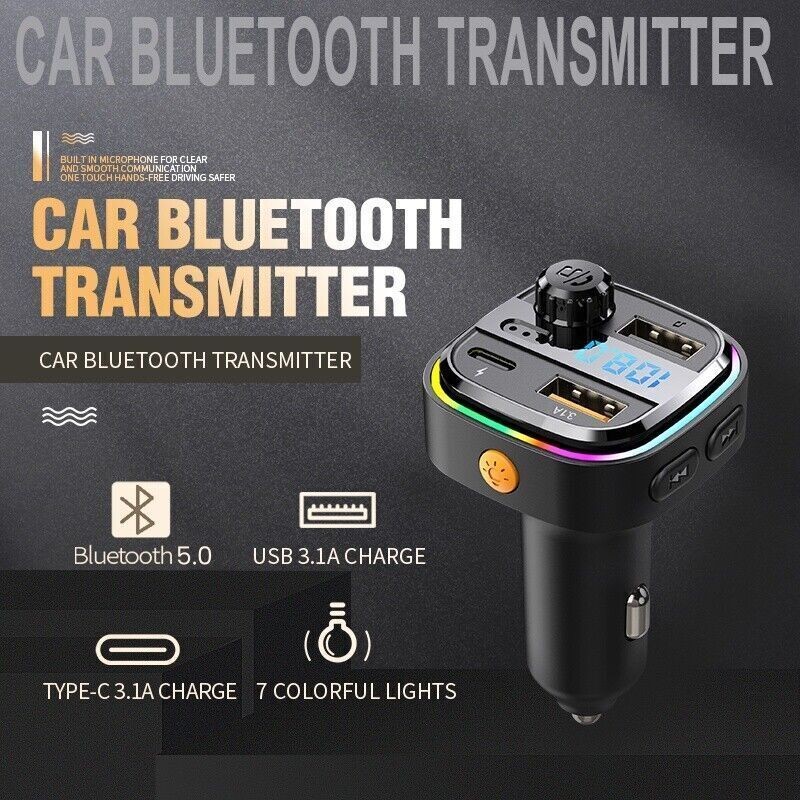 Universal Bluetooth 5.0 Car Wireless Adapter FM-Transmitter MP3 Radio USBCharger