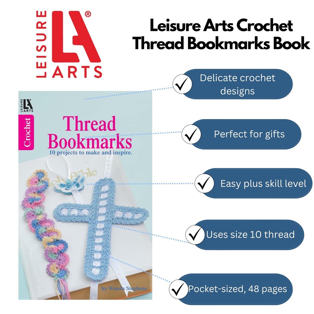 Leisure Arts Crochet Thread Bookmarks Book Multi Color