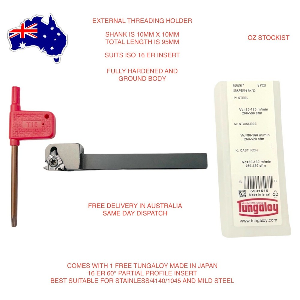 Thread Cutting External Holder 10mm center height includes 60* INSERT