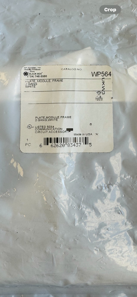 Black Box Plate Module, Frame 2 Gang White Part# WP564 - Auction includes 6 ea.