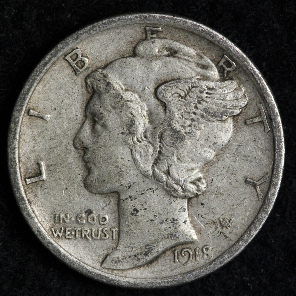 1918-D Mercury Silver Dime AU E304 YGE