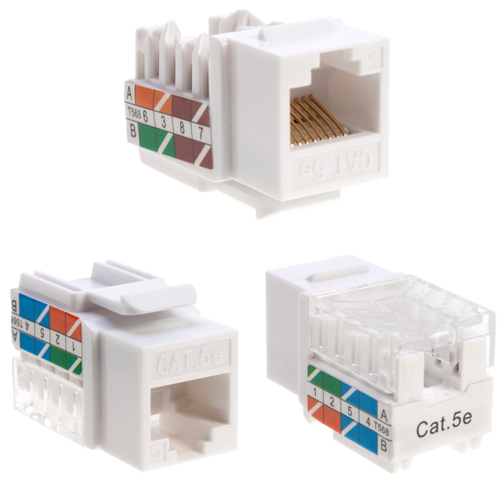 10 pack Cat5e 45° Angled Keystone Jack Network 110 Punchdown 8P8C Cat White
