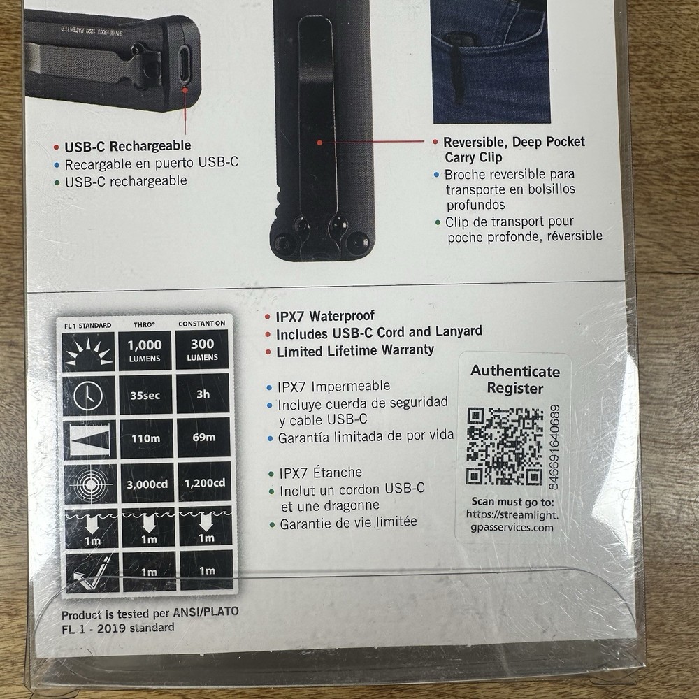 Streamlight "Wedge" USB-C Rechargeable Pocket Flashlight 1000 Lumens Two Modes