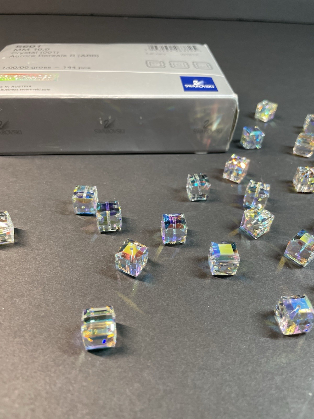 144 Factory Pack Swarovski Crystal 5601 AB Square 10mm Beads Aurora Borealis