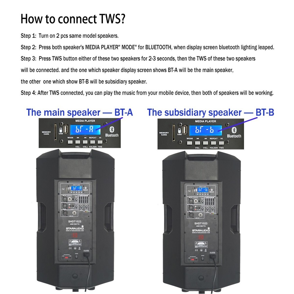 2-Way 15" PA Active DJs Speaker System 4000W Powered Karaoke Bluetooth Speaker