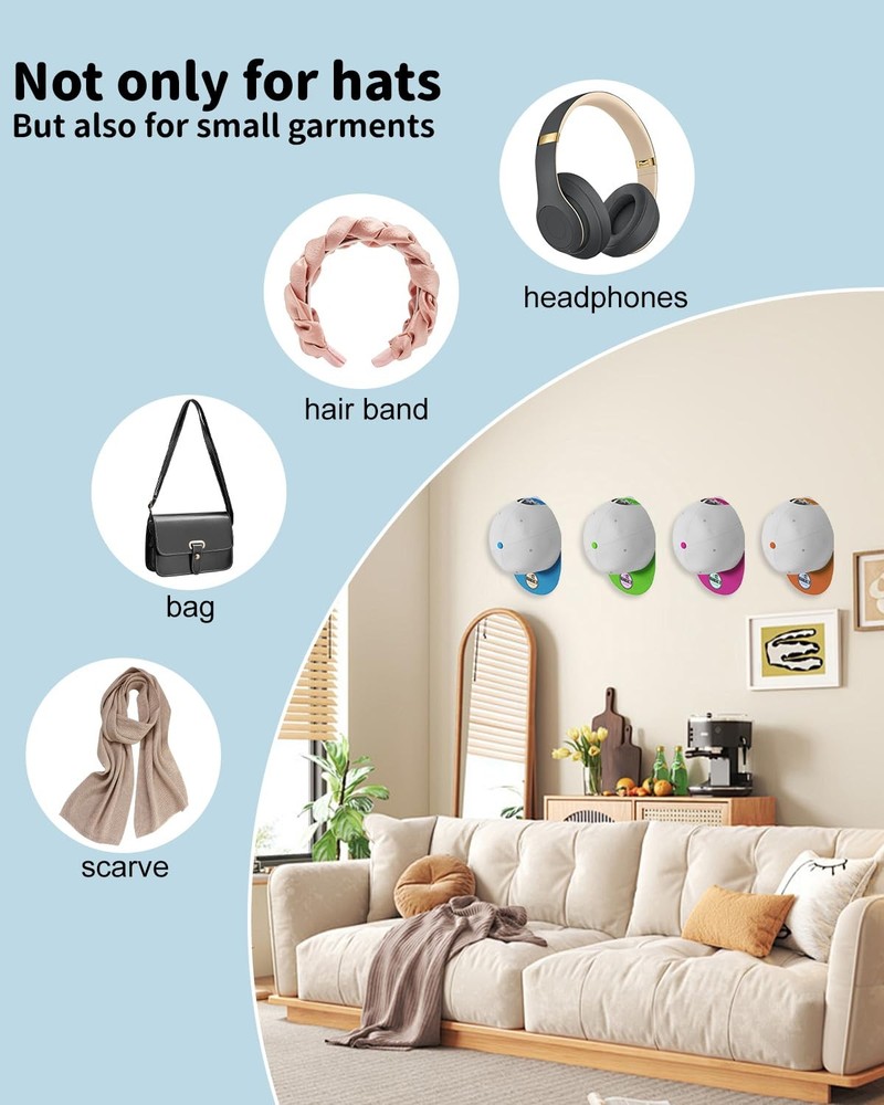 MSKEI Adhesive Hat Hooks for Wall - 2 Different Ways 12 Pack, Clear12