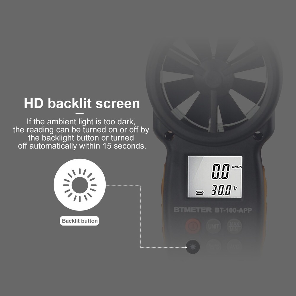 BTMETER Digital Handheld Wind Speed Meter for Wind Chill, Air Velocity Bluetooth
