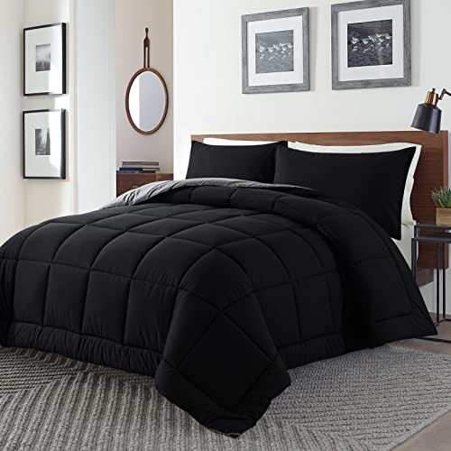 3-Piece Queen Comforter Set - Down Alternative, Black/Grey
