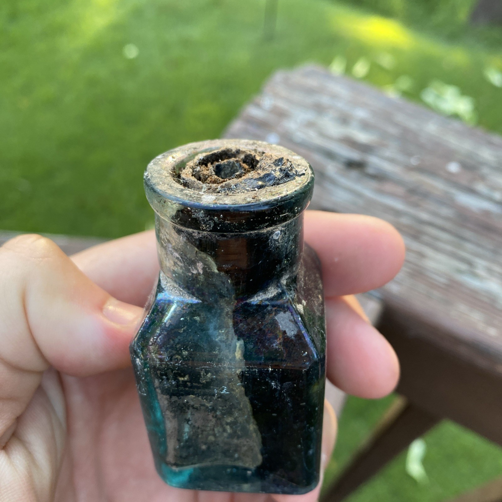 Small Aqua Cathedral Style Bottle Possibly An Ink Or Mucilage