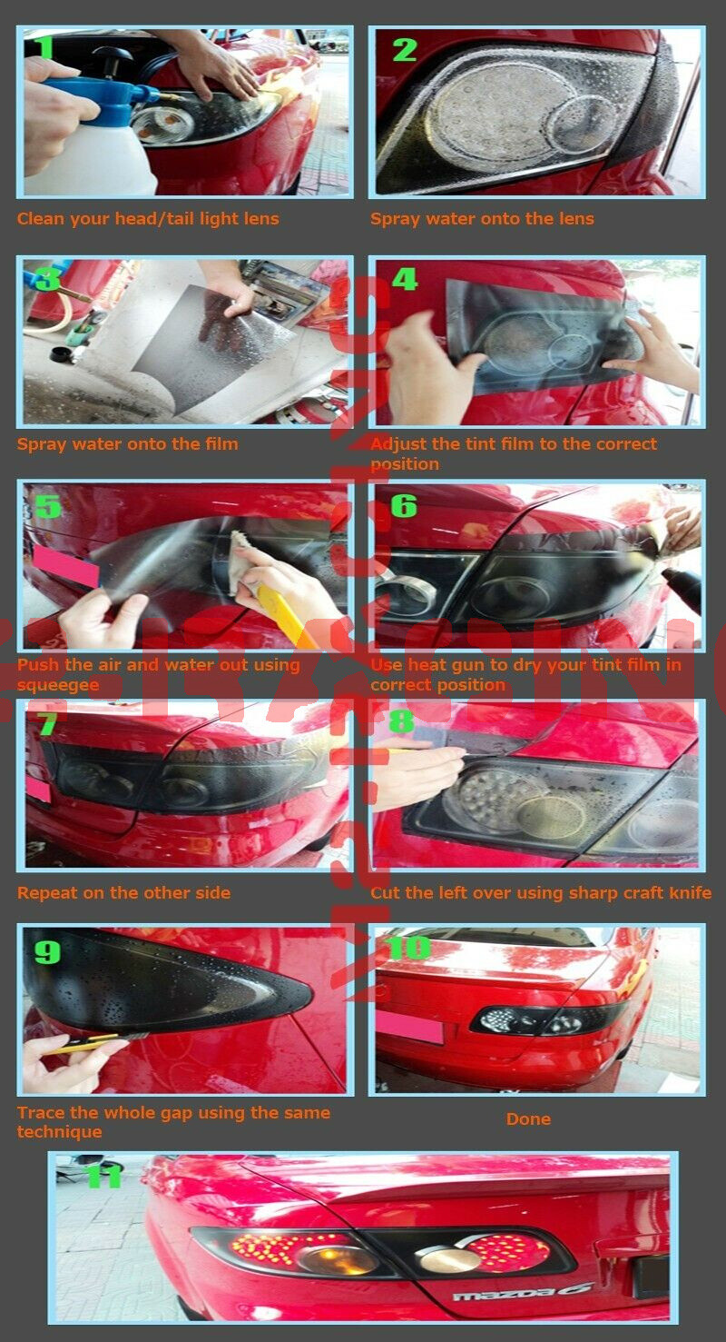 13 Colors Premium Glossy Headlight Taillight Fog Light Vinyl Sticker Tint Film