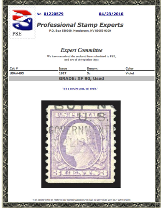 #493 Used Coil Single, PSE Graded 90, PSE Cert # 01220579