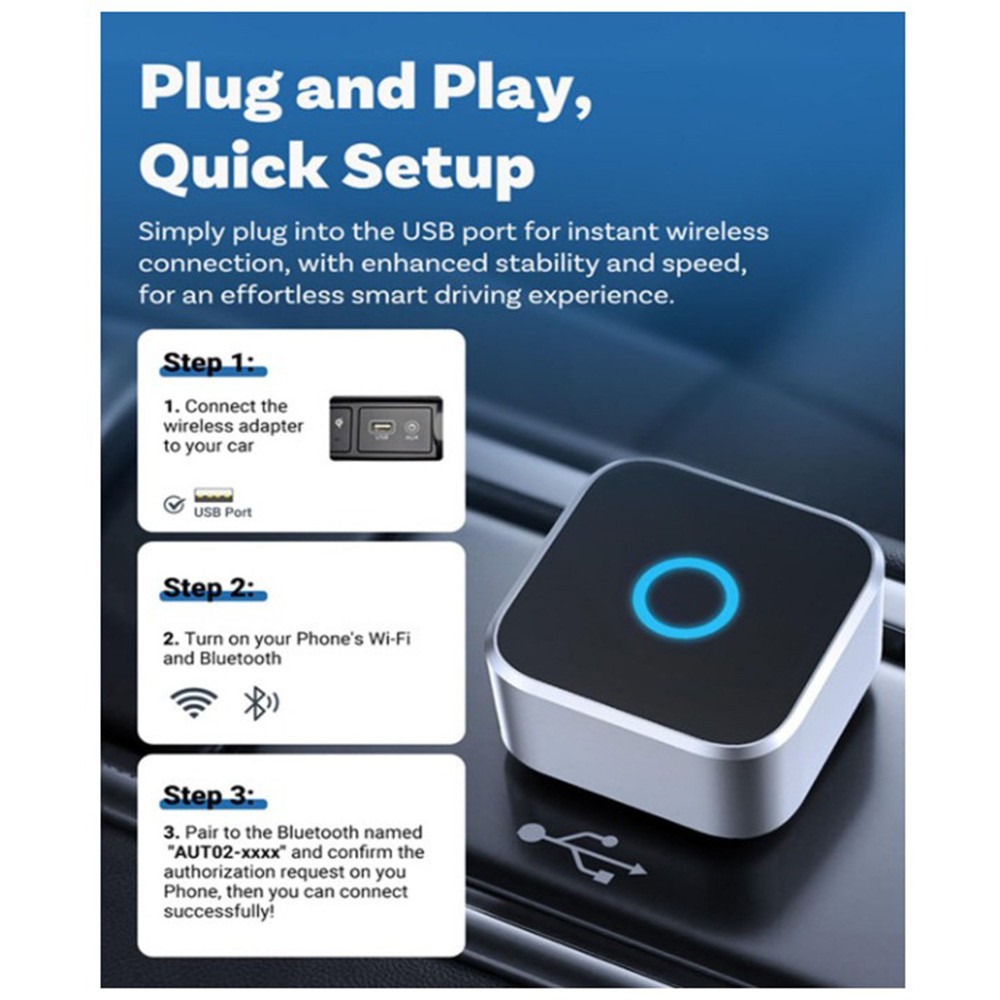 For Ottocast Mini Cube 3.0 Wireless Carplay & Android Auto Adapter Plug & Play