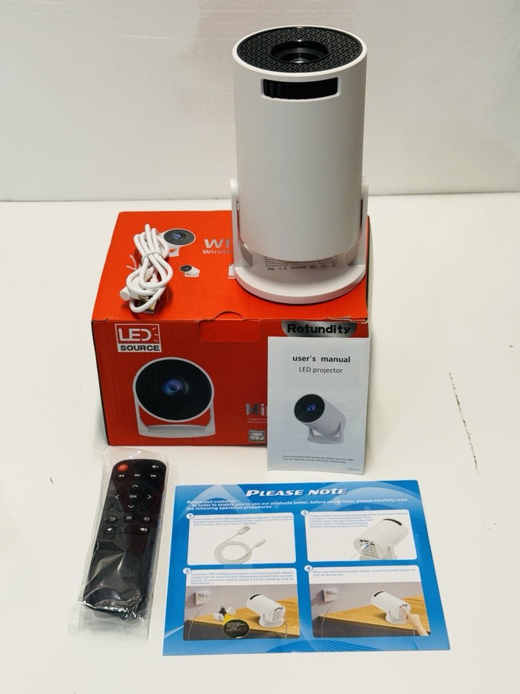 Rotundity Mini LED Projector Bundle Wi-Fi Ready Wired & Wireless High Def Lens