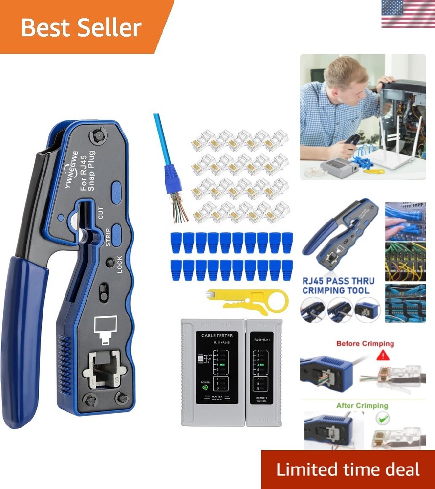 Durable RJ45 Crimp Tool with Pass Thru Function & Heavy-Duty Steel Construction