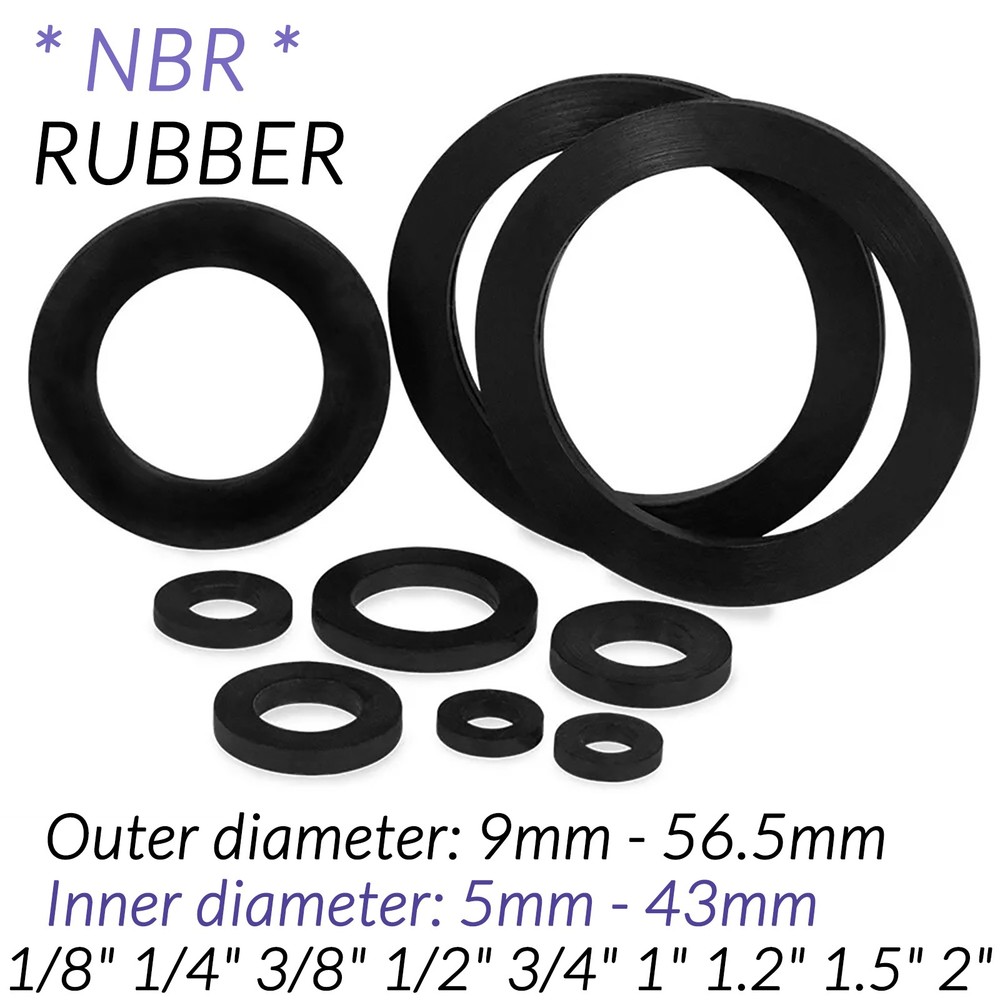 Solid Neoprene Rubber Washers 9-56mm Flat Round Ring Washers Seal Gaskets 1/8-2"